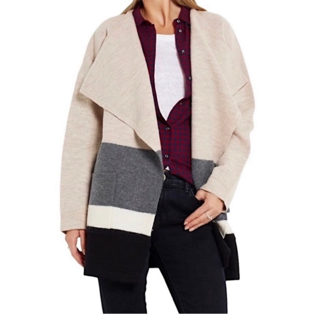 Madewell boiled wool, color block  open sweater. Size S/M. - Picture 2 of 11